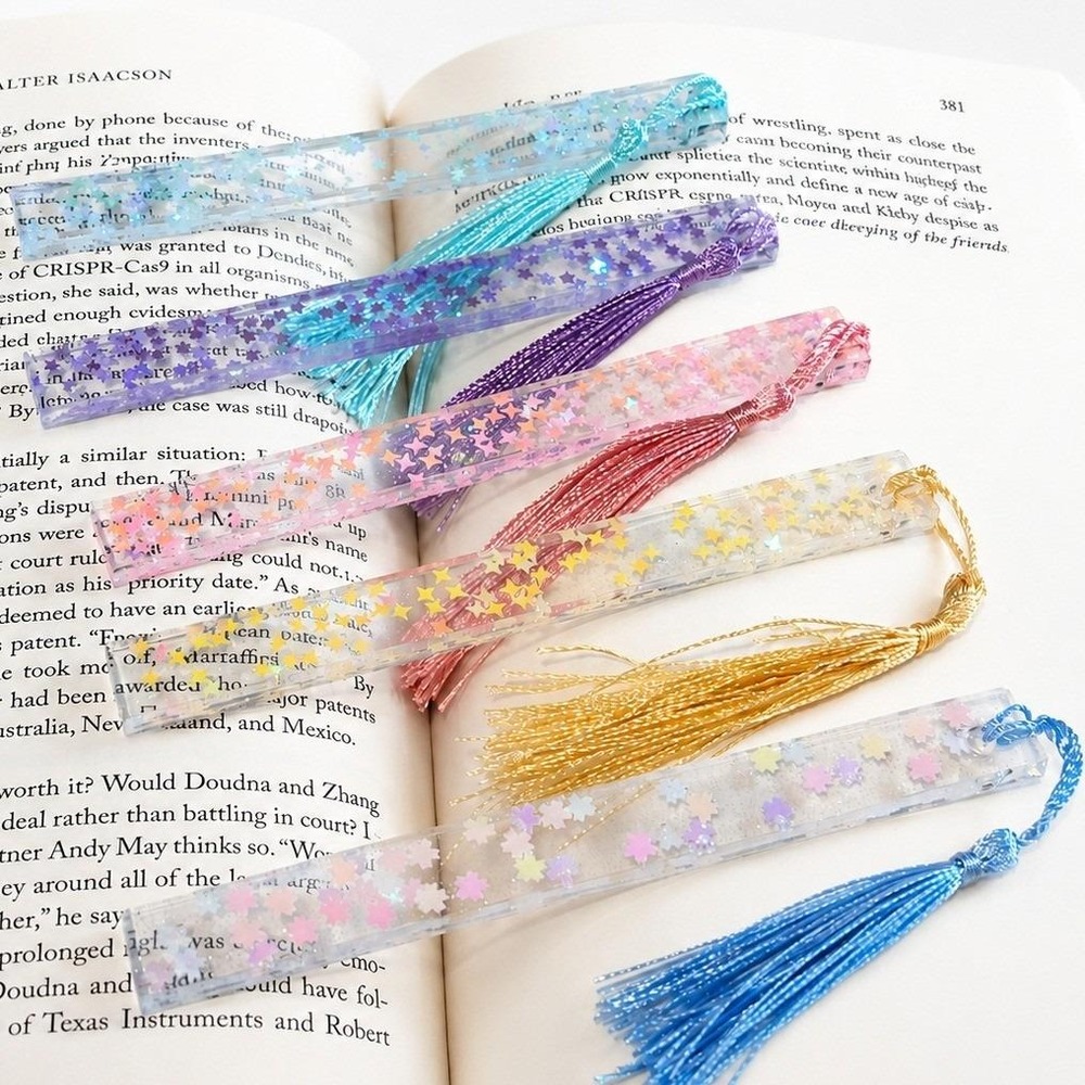 Handmade Resin Bookmarks Set of 5 Glitter Star Flower‎ Tassel Pastel Whimsical